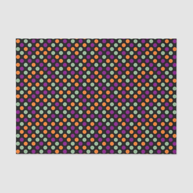 Pumpkin, Purple, Green and Black Polka Dots Tissue Paper (Front)