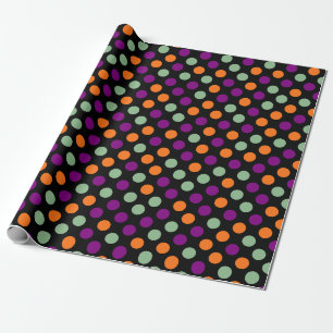 Pumpkin, Purple, Green and Black Polka Dots Wrapping Paper