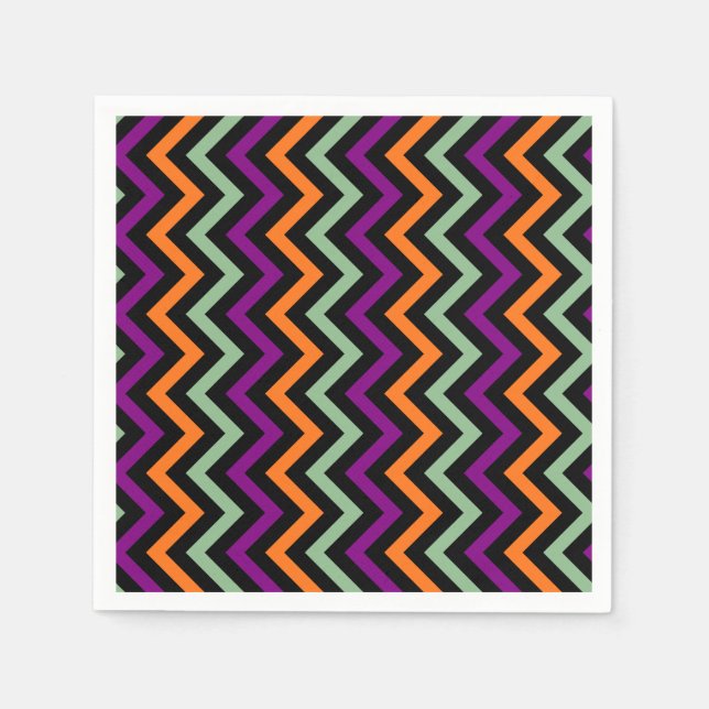 Pumpkin, Purple, Green and Black V. Chevron Paper Napkin (Front)