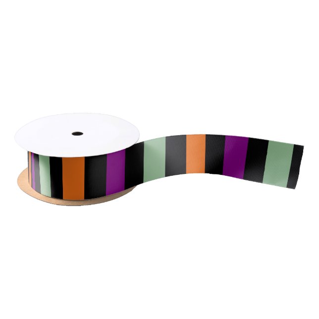Pumpkin, Purple, Green and Black V. Stripes Ribbon Satin Ribbon (Spool)