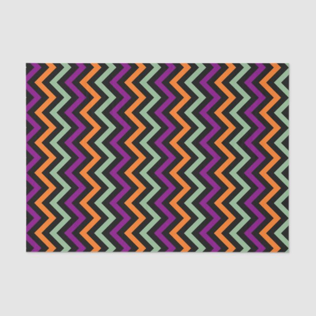 Pumpkin, Purple, Green and Black Vert. Chevron Tissue Paper (Front)
