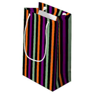 Pumpkin, Purple, Green and Black Vertical Stripes Small Gift Bag