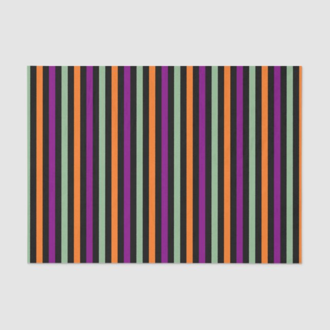 Pumpkin, Purple, Green and Black Vertical Stripes Tissue Paper (Front)