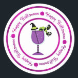 Pumpkin & Purple Witch Cocktail Happy Halloween Classic Round Sticker<br><div class="desc">Pumpkin & Purple Witch Cocktail Happy Halloween Stickers</div>
