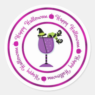 Pumpkin & Purple Witch Cocktail Happy Halloween Classic Round Sticker