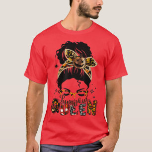 Pumpkin Queen Funny Halloween Messy Bun T-Shirt