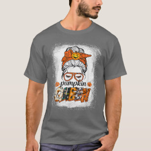 Pumpkin Queen Funny Messy Bun Hair Women Thanksgiv T-Shirt