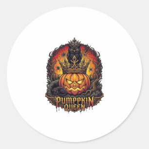 Pumpkin Queen Halloween Owl Spider Black Cat_1 Classic Round Sticker