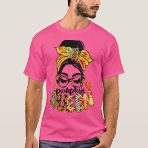 Pumpkin Queen Messy Bun Fall Pumpkin Fall Vibes Au T-Shirt