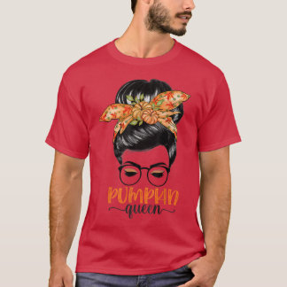 Pumpkin Queen Pumpkin Messy Bun Fall Autumn Thanks T-Shirt