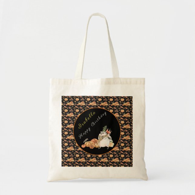 Pumpkin Racoon Customise Text and Colour Tote Bag (Front)
