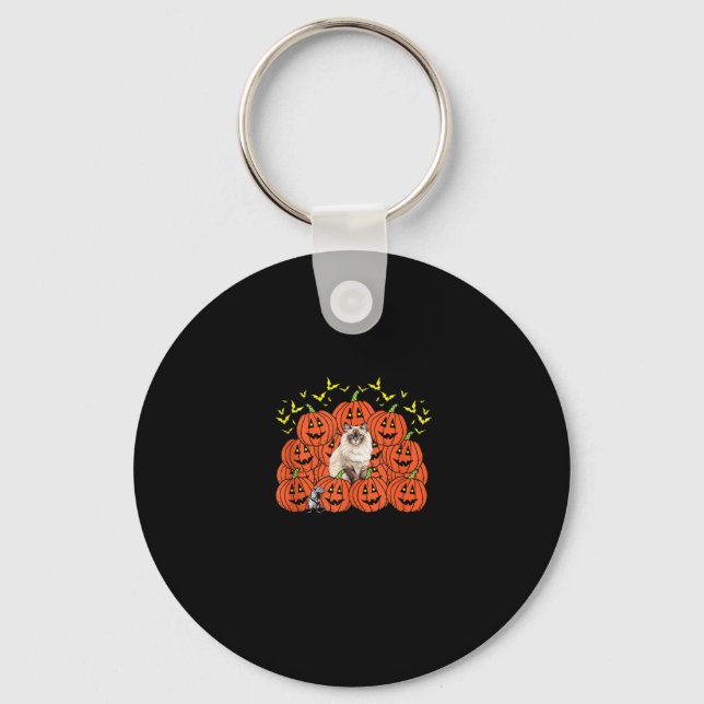Pumpkin Ragdoll Cat Halloween Kitten Jack O Lanter Key Ring (Front)