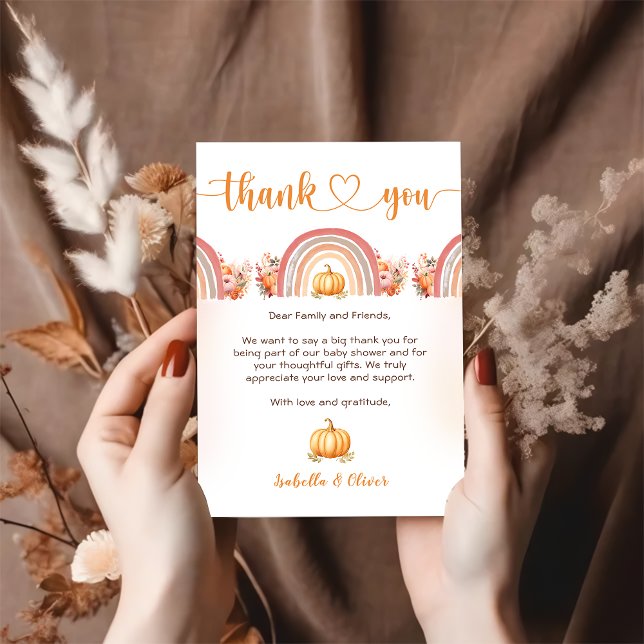 Pumpkin Rainbow Fall Baby Shower Thank You Card (Creator Uploaded)