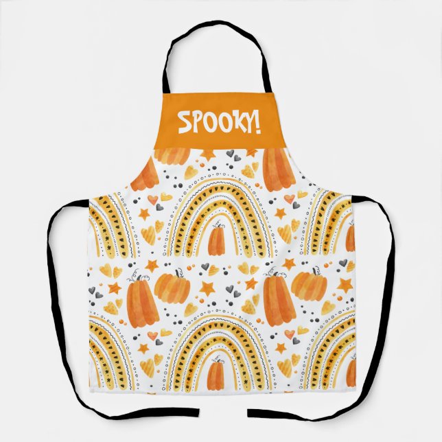 Pumpkin Rainbow Halloween All Over Print Apron (Front)