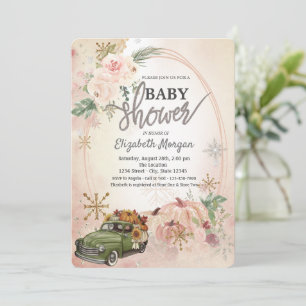 Pumpkin Retro Truck,Roses,Snowflakes Baby Shower  Invitation