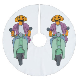 Pumpkin Rider on Mint Scooter Brushed Polyester Tree Skirt
