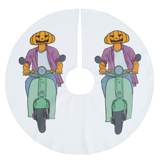 Pumpkin Rider on Mint Scooter Brushed Polyester Tree Skirt (Front)