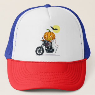 Pumpkin rides motorcycle trucker hat
