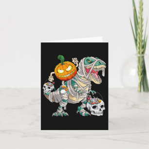Pumpkin Riding Mummy Dinosaur T Rex Halloween Fun Card