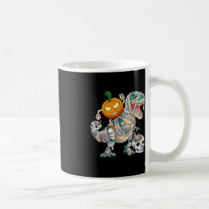 Pumpkin Riding Mummy Dinosaur T rex Halloween Fun Coffee Mug
