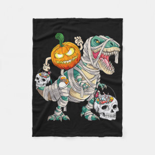 Pumpkin Riding Mummy Dinosaur T Rex Halloween Fun  Fleece Blanket