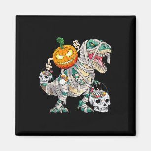 Pumpkin Riding Mummy Dinosaur T rex Halloween Fun Magnet