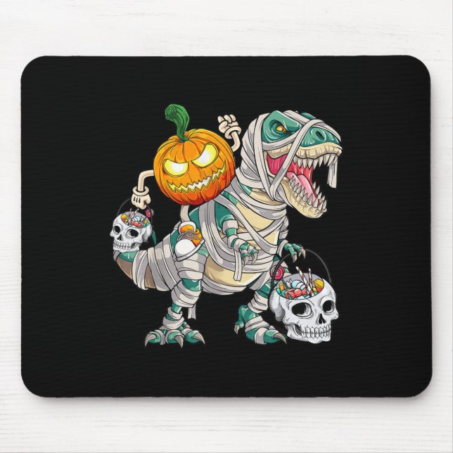 Pumpkin Riding Mummy Dinosaur T Rex Halloween Fun  Mouse Mat (Front)