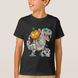 Pumpkin Riding Mummy Dinosaur T rex Halloween Fun  T-Shirt