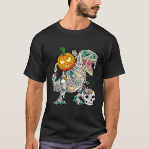 Pumpkin Riding Mummy Dinosaur T Rex Halloween Fun T-Shirt