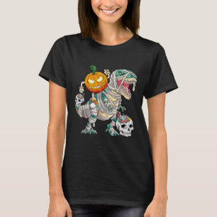 Pumpkin Riding Mummy Dinosaur T Rex Halloween Fun T-Shirt
