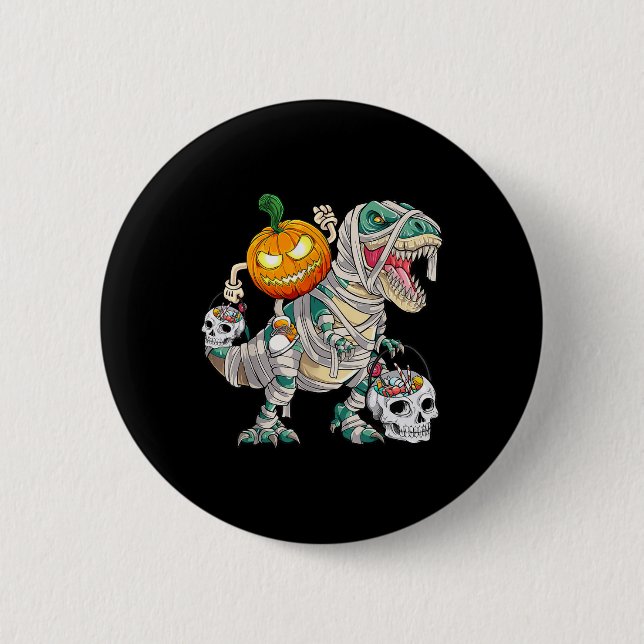 Pumpkin Riding Mummy Dinosaur T rex Halloween Funn 6 Cm Round Badge (Front)