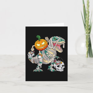 Pumpkin Riding Mummy Dinosaur T rex Halloween Funn Card