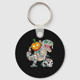 Pumpkin Riding Mummy Dinosaur T rex Halloween Funn Key Ring