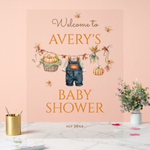 Pumpkin Rustic Baby Clothestline Fall Baby Shower Acrylic Sign