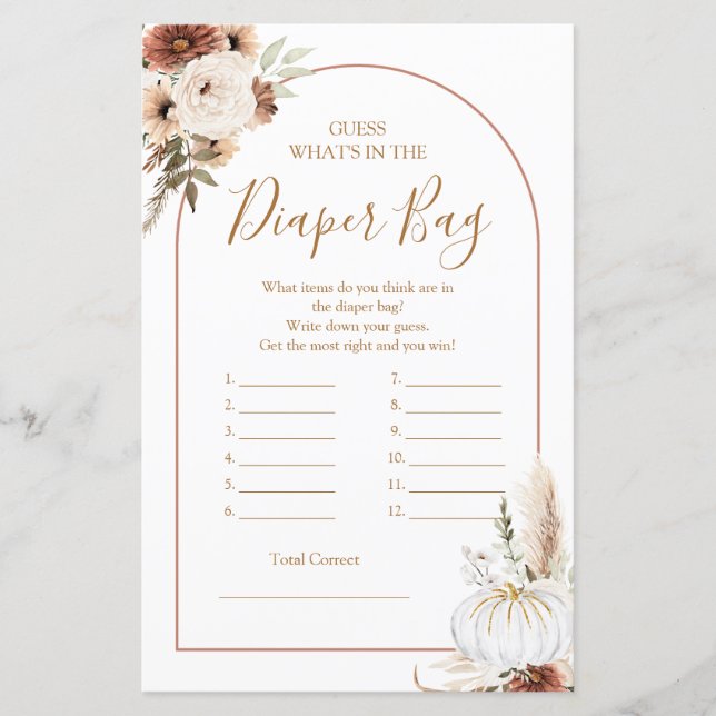 Pumpkin Rustic Boho Fall In love Diaper Bag Game (Front)