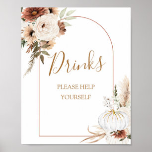 Pumpkin Rustic Boho Fall In Love Drinks Sign