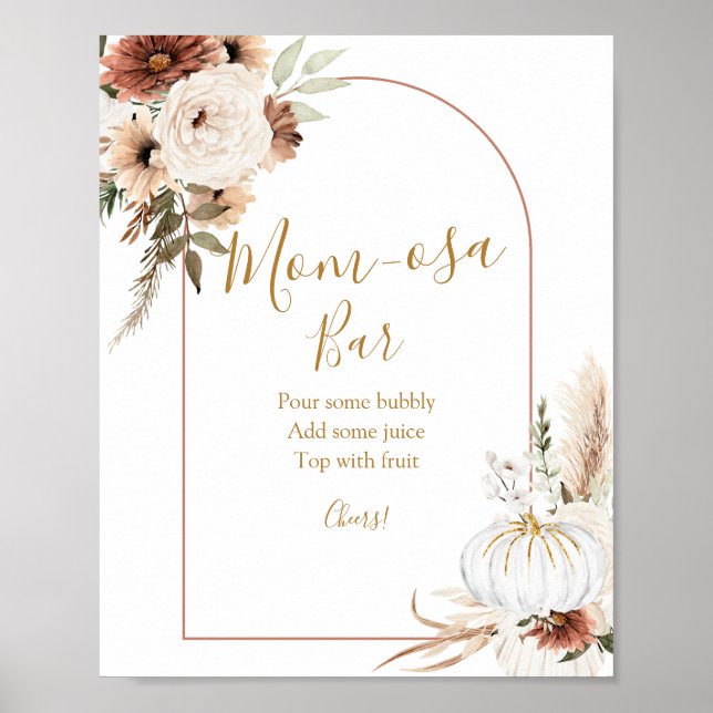 Pumpkin Rustic Boho Fall In Love Mum-osa Bar Poster (Front)