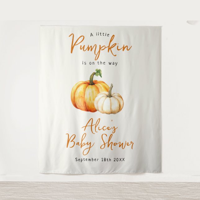 Pumpkin Rustic Fall Baby Shower Photo Backdrop Tapestry (Front)