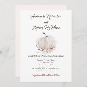Pumpkin Rustic Fall Watercolor Wedding Invitation