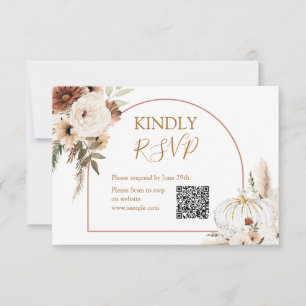 Pumpkin Rustic Floral Boho Arch Fall In love Rsvp Thank You Card