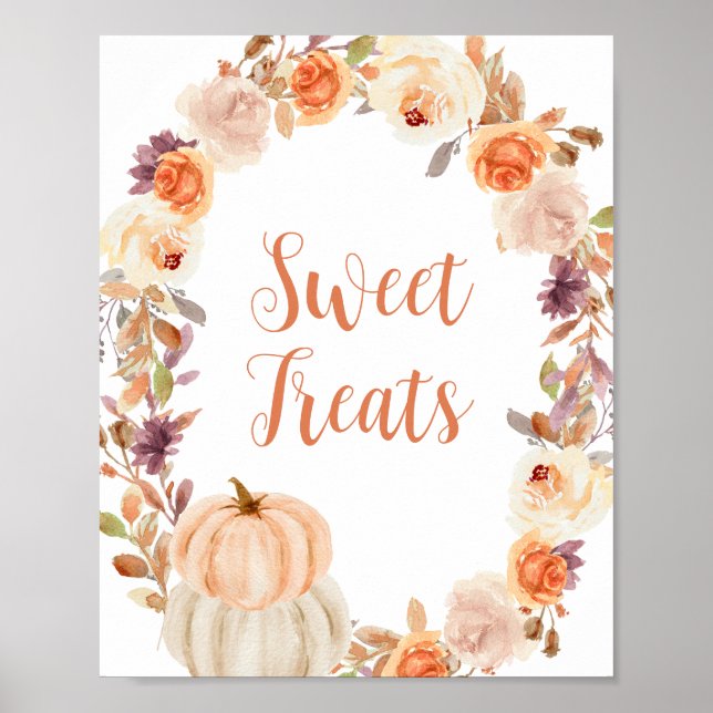 Pumpkin Rustic Floral Sweet Treats sign (Front)