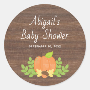 Pumpkin   Rustic Gender Neutral Baby Shower Classic Round Sticker