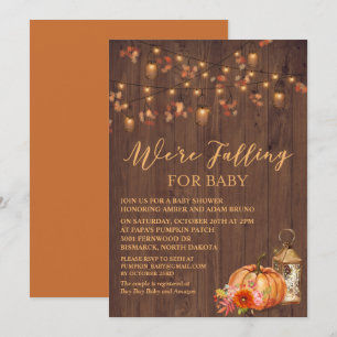 Pumpkin Rustic Leaves Wood Baby Shower Invitation