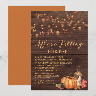 Pumpkin Rustic Leaves Wood Baby Shower Invitation