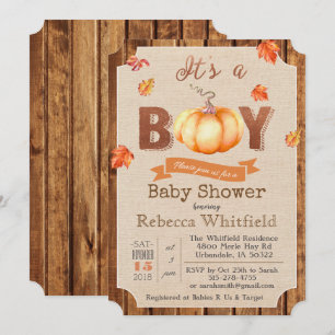 Pumpkin Rustic Leaves Wood Baby Shower Invitation