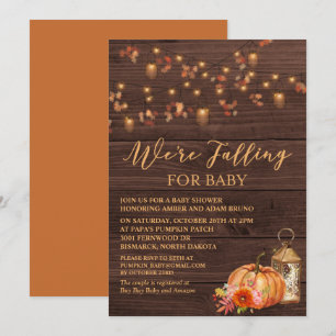 Pumpkin Rustic Leaves Wood Baby Shower Invitation