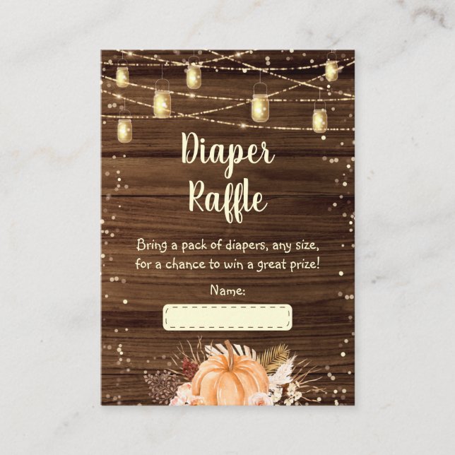 Pumpkin Rustic String Lights Baby Diaper Raffle Enclosure Card (Front)