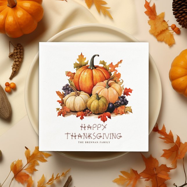 Pumpkin Rustic Thanksgiving Dinner Friendsgiving Napkin (Pumpkin Thanksgiving Dinner Napkins)
