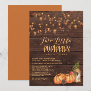 Pumpkin Rustic Twin Baby Shower Invitation
