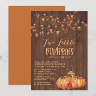 Pumpkin Rustic Twin Baby Shower Invitation